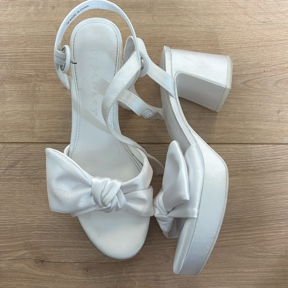 Copper Key white satin bow heels